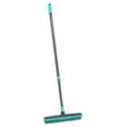JVL Indoor Extendable Rubber Bristle Brush Broom with Squeegee Turquoise/Grey