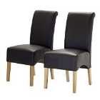 Heartlands Furniture Set Of 2 Hilton Chairs With Oak Legs and Faux Leather Seats -Brown