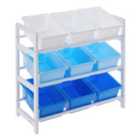 Interiors By Premier Housewares Toy Storage Unit With 9 Plastic Tubs Blue and White