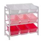 Interiors By Premier Housewares Toy Storage Unit With 9 Plastic Tubs White and Pink