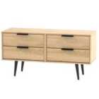 Ready Assembled Hirato 4 Drawer Soft Oak Bed Box With Black Wooden Legs