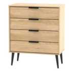 Ready Assembled Hirato 4 Drawer Soft Oak Chest With Black Wooden Legs
