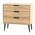 Ready Assembled Hirato 3 Drawer Soft Oak Chest With Black Wooden Legs