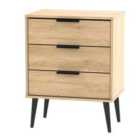 Ready Assembled Hirato 3 Drawer Sof Oak Midi Chest With Black Wooden Legs