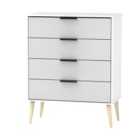 Ready Assembled Hirato 4 Drawer Grey/White Chest With Wooden Legs