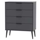 Ready Assembled Hirato 4 Drawer Black Chest With Black Wooden Legs