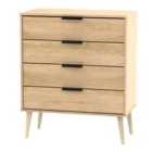 Ready Assembled Hirato 4 Drawer Soft Oak Chest With Wooden Legs