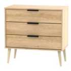 Ready Assembled Hirato 3 Drawer Soft Oak Chest With Wooden Legs