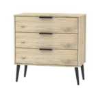 Ready Assembled Hirato 3 DrawerRustic Oak Chest With Black Wooden Legs
