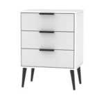 Ready Assembled Hirato 3 Drawer Grye/White Midi Chest With Black Wooden Legs