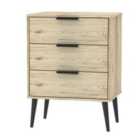 Ready Assembled Hirato 3 DrawerRustic Oak Midi Chest With Black Wooden Legs