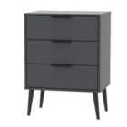 Ready Assembled Hirato 3 Drawer Black Midi Chest With Black Wooden Legs