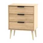 Ready Assembled Hirato 3 Drawer Soft Oak Midi Chest With Wooden Legs
