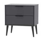 Ready Assembled Hirato 2 Drawer Black Midi Chest With Black Wooden Legs