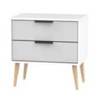 Ready Assembled Hirato 2 Drawer Grey/White Midi Chest With Black Hairpin Legs