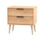 Ready Assembled Hirato 2 Drawer Soft Oak Midi Chest With Black Hairpin Legs