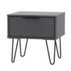 Ready Assembled Hirato 1 Drawer Black Locker With Black Hairpin Legs