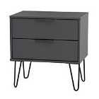 Ready Assembled Hirato 2 Drawer Black Midi Chest With Black Hairpin Legs