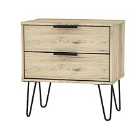 Ready Assembled Hirato 2 DrawerRustic Oak Midi Chest With Black Hairpin Legs