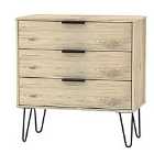 Ready Assembled Hirato 3 DrawerRustic Oak Chest With Black Hairpin Legs