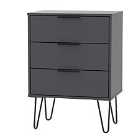 Ready Assembled Hirato 3 Drawer Black Midi Chest With Black Hairpin Legs