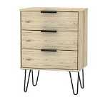 Ready Assembled Hirato 3 DrawerRustic Oak Midi Chest With Black Hairpin Legs