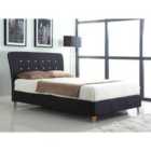 Nina Linen Double Bed Black with White Piping