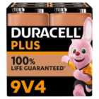Duracell Plus 100% 9V Alkaline Batteries 4 per pack