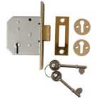 Union 2177 3 Lever Mortice Deadlock Polished Brass 65mm 2.5in Visi
