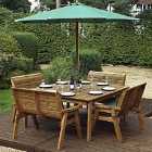 Charles Taylor 8 Seater Bench Square Table Set with Green Cushions, Storage Bag, Parasol and Base