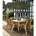 Charles Taylor 6 Seater Bench Table Set with Green Cushions, Storage Bag, Parasol and Base