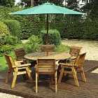 Charles Taylor 6 Seater Round Table Set with Green Cushions, Storage Bag, Parasol and Base