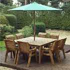 Charles Taylor 8 Seater Chair Square Table Set with Green Cushions, Storage Bag, Parasol and Base