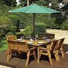 Charles Taylor 8 Seater Chair and Bench Square Table Set with Green Cushions, Storage Bag, Parasol and Base