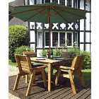 Charles Taylor 4 Seater Square Table Set with Green Cushions, Storage Bag, Parasol and Base