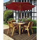 Charles Taylor 4 Seater Square Table Set with Burgundy Cushions, Storage Bag, Parasol and Base