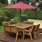 Charles Taylor 8 Seater Chair and Bench Square Table Set with Burgundy Cushions, Storage Bag, Parasol and Base