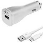 Samsung Galaxy 2A Fast Charge In-Car Charger + USB-C Data Charge Cable - White FFP