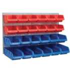 Faithfull 24 Plastic Storage Bins with Metal Wall Panel - Red/Blue