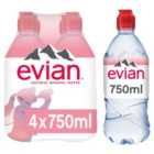 Evian Still Mineral Water Sports Cap 4 x 750ml