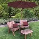 Charles Taylor Grand Twin Angled with Coffee Table and Burgundy Parasol and Cushions