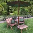 Charles Taylor Grand Twin Angled with Coffee Table and Green Parasol and Cushions