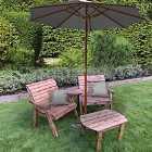 Charles Taylor Grand Twin Angled with Coffee Table and Grey Parasol and Cushions