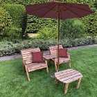 Charles Taylor Grand Twin Straight with Coffee Table and Burgundy Parasol and Cushions