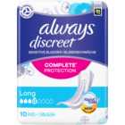 Always Discreet Complete Protection Incontinence Pads Long 10 Pack
