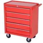 HOMCOM Roller Tool Cabinet Storage Box 5 Drawers Wheels Caster Workshop Chest - Red
