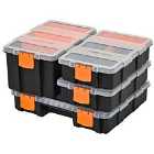 Durhand Set Of 4 Plastic DIY Tool Storage Boxes with Inside Dividers Locking Lids Stacking - Black & Orange