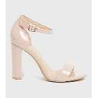 Wide Fit Pale Pink Patent Strappy Block Heel Sandals