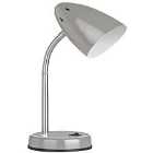 Premier Housewares Desk Lamp in Grey Gloss Chrome with Flexible Stem