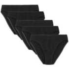 M&S Collection Cotton High Leg Knickers, 5 Pack, Black